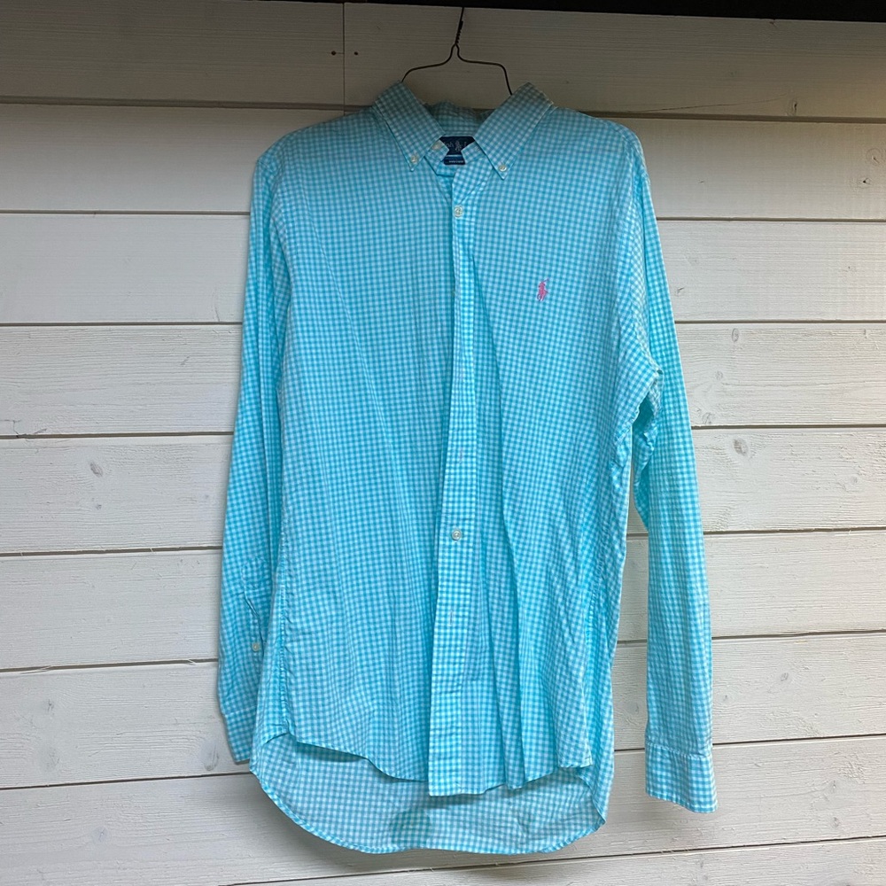 RALPH LAUREN POLO button-up shirt size medium men’s. Cotton Gingham Shirt EUC